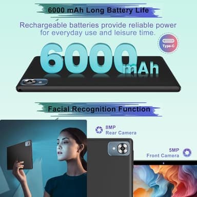 2025 Android 14 Tablet with Keyboard 20GB+128GB+1TB Expand, 10.1 Inch Octa-Core 2-in-1 Tablets with HD IPS Display, 5G WiFi 6, 6000mAh Battery, BT5.0, Split Screen, Widevine L1, Mouse, Case -Black - Image 6