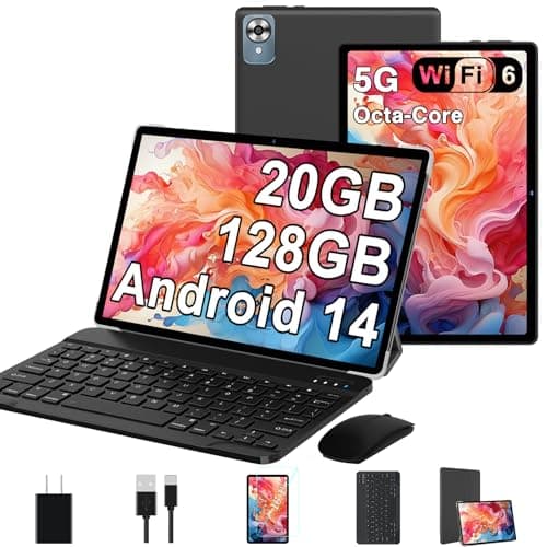 2025 Android 14 Tablet with Keyboard 20GB+128GB+1TB Expand, 10.1 Inch Octa-Core 2-in-1 Tablets with HD IPS Display, 5G WiFi 6, 6000mAh Battery, BT5.0, Split Screen, Widevine L1, Mouse, Case -Black - Image 1