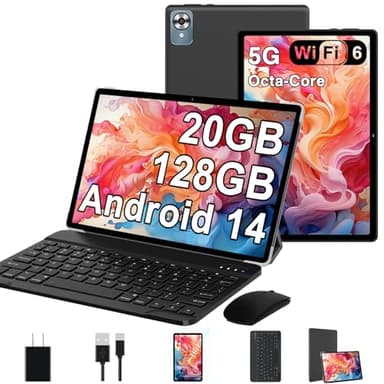 2025 Android 14 Tablet with Keyboard 20GB+128GB+1TB Expand, 10.1 Inch Octa-Core 2-in-1 Tablets with HD IPS Display, 5G WiFi 6, 6000mAh Battery, BT5.0, Split Screen, Widevine L1, Mouse, Case -Black - Image 1
