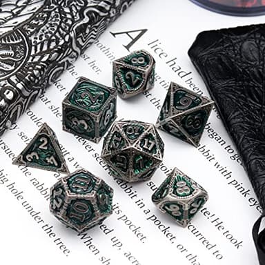 Haxtec DND Dice Set Metal D&D Dice Set with Leather Dice Bag Antique Iron Green Metal Polyhedral Dice Compatible with Dungeons and Dragons TTRPG Gifts - Image 5