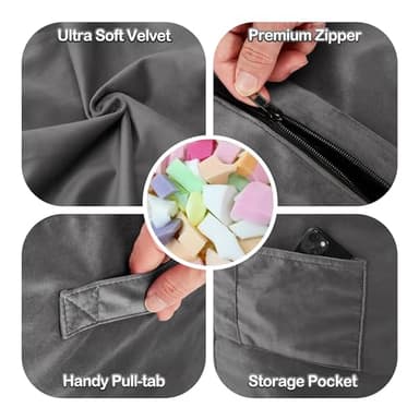 Homguava 3FT Bean Bag Chair: 3' Bean Bags with Memory Foam Filled, Large Beanbag Chairs Soft Sofa with Dutch Velvet Cover-Grey - Image 7