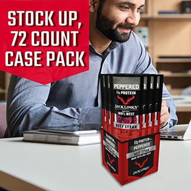 Jack Link's Beef Steak, Peppered – Protein Snacks, Meat Snack with 11g of Protein, Made with 100% Beef, Individually Wrapped Bulk Snack Pack for Break Rooms – 1 Oz. (72 Count) - Image 3