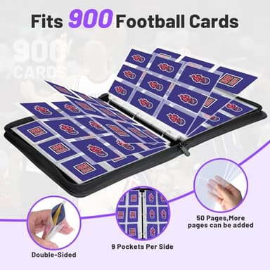 Basketball Card Binder, Trading Sports Card Binder Holder 900 Pockets with 50 Removable Pages, 9 Pocket Collector Album Storage Double Sided,Folder Book Case Gift for Boys And Girl (Purple) - Image 3
