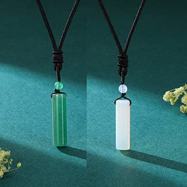 Top Plaza 2 Pcs Green Aventurine Opal Healing Crystal Stone Necklaces for Men Amulet Protection Cylindrical Pendant Necklaces Adjustable Braided Natural Quartz Gemstone Necklace Jewelry - Image 2