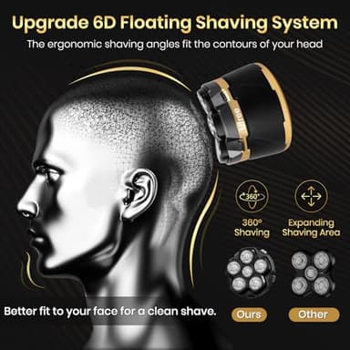 Ufree Head Shavers for Bald Men, Electric Shavers Razor, Rechargeable Bald Head Razor, Magnetic 6D Rotary Shaver, Waterproof Face Beard Trimmer Mens Grooming Kit, Gifts for Men - Image 2