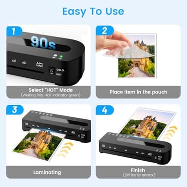Laminator Machine, A4 Laminators Hot & Cold with 20 Laminating Sheets and Trimmer, 9 Inch Laminating Machine for Office, School, Business and Home - Image 5