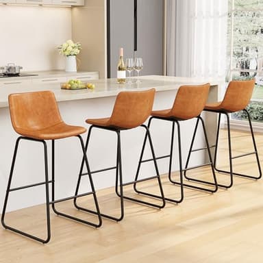 REONEY Bar Stools Set of 4, PU Leather Counter Height Bar Stools, 26" Modern Barstools with Metal Legs and Footrest, Urban Armless Dining Chairs with Backrest for Kitchen Island (Brown) - Image 9