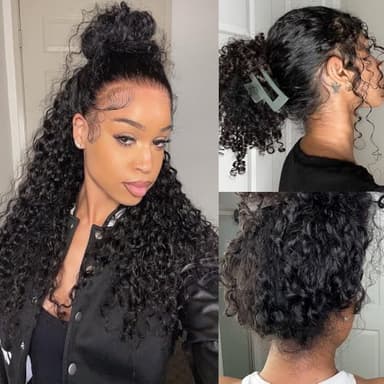 RJAOB Deep Wave 360 Lace Front Wigs Human Hair 28 Inch Invisi Strap HD Full Lace Front Wigs Human Hair Pre Plucked with Drawstring 180 Density Curly Wig 360 Glueless Lace Frontal Wigs for Women - Image 1