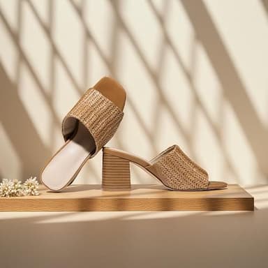 Ancomafio Women's Heeled Sandals Brown Raffia Heels Square Open Toe Heeled Mules Block Heels Summer Vacation Shoes Brown Size 7.5 - Image 2