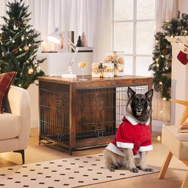 HOOBRO Dog Crate Furniture, 38.6" Large Dog Kennel Indoor, Wooden Cage with Pull-Out Tray, Double Doors Pet House Side End Table for Large/Medium/Small Dogs, Rustic Brown BF982GW03G1 - Image 9