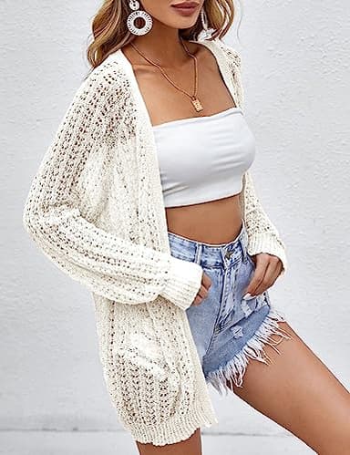 XuBa Women Crochet Lightweight Cardigan Cover Up Open Front Long Sleeve Summer Cardigans - Image 2
