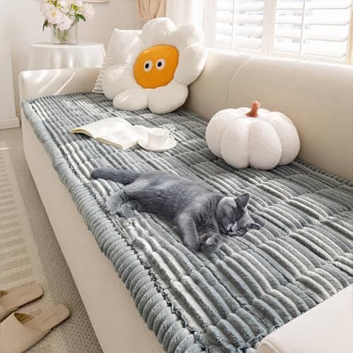 FUNNY FUZZY Pet Couch Covers for Sofa, Washable Dog Couch Cover Protector for Dogs, Flannel Couch Covers for Dogs Pet Friendly Pets Mat Bed Sofa Cover (Blue-Grey, 27.6"×59.1") - Image 1