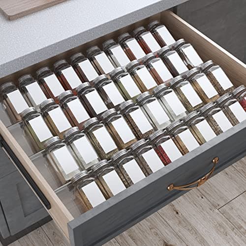 Antimbee Spice Drawer Organizer, 4 Tier- 8 Pack Kitchen Spice Rack Tray for Drawer, Expandable From 13" to 26" Acrylic Seasoning Organizer Rack Holds up 56 Spice Jars (Jars not Include) - Image 1