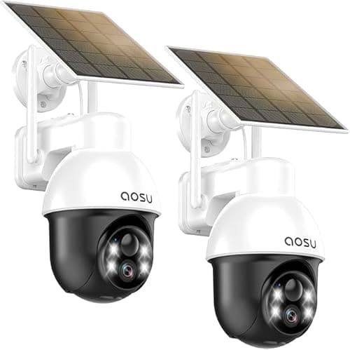 AOSU Solar Camera Security Outdoor - Security Cameras Wireless Outdoor with 360° Panoramic View, Human Auto Tracking, 2K Night Vision, Compatible with Alexa/Google Assistant (2 Pack) - Image 1