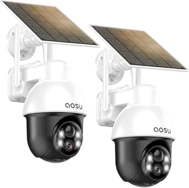 AOSU Solar Camera Security Outdoor - Security Cameras Wireless Outdoor with 360° Panoramic View, Human Auto Tracking, 2K Night Vision, Compatible with Alexa/Google Assistant (2 Pack) - Image 1