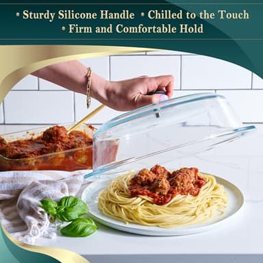 Tall Glass Microwave Splatter Cover for Food - Cookware & Bakeware Serving Dish Cover, Plate Splatter Guard Lid with Easy Grip Silicone Handle Knob - 100% Food Grade BPA Free & Dishwasher Safe - 10in. - Image 7