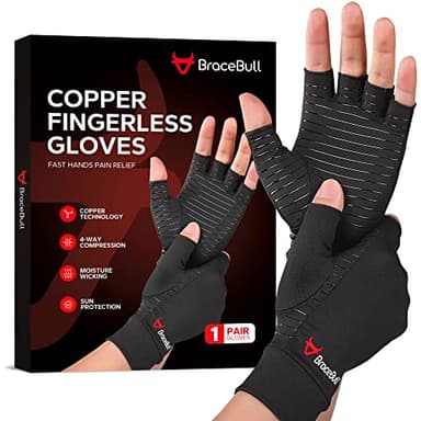 BraceBull Arthritis Gloves (1 Pair), Copper Infused Fingerless Compression Gloves for Relieve Muscle Pain, Carpal Tunnel, RSI, Rheumatoid, Tendonitis for Hands Pain for Women & Men (M, Black) - Image 1