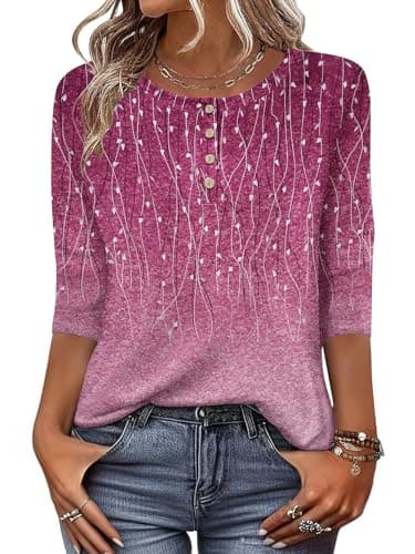 Zeagoo Blouses for Women Dressy Casual Crew Neck Summer Three-Quarter Sleeve Tunic Tops Floral Shirts Loose Fit Work Clothes Spring - Image 1