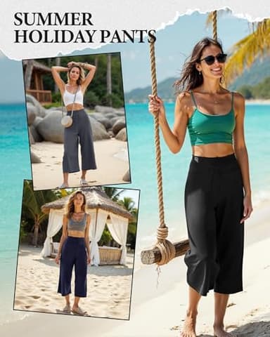 ZOOSIXX Soft Black Pajama Pants for Women, Wide Leg Comfy Casual Lounge Yoga Capri Pants 22'' / 30'' - Image 4