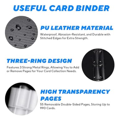 ULLTOON Portable 9-Pocket Trading Card Binder, Holds 990 Cards with 55 Removable Double-Sided Sleeves, Baseball Card Binder Card Storage Organizer Album for Boys, Girls, Sports & Game Cards - Image 7