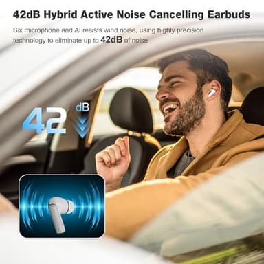 IAMJOY Language Translation Earbuds, 163 Language & Accents Two-Way Translator Device Built-in 6 Mics, 42dB Hybrid Dual Noise Cancelling Earbuds for Travel Business Learning, White - Image 2