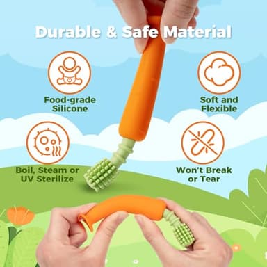 Papablic Baby Toothbrush Teether, Teething Toys 6-12 Months, 360° Carrot Teether Baby Easter Basket Stuffers, First Easter Gifts for Babies, Infant Toothbrush with Suction Base - Image 2