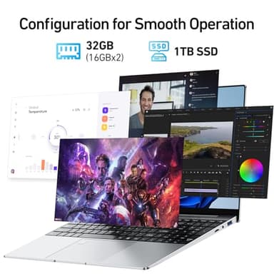 2025 Latest 15.6'' Laptop Compatible with Windows 11, 1TB SSD 32GB Dual-Channel RAM, Quad-Core Processor(Max 2.9GHz), 1080p FHD Display, Backlit Keyboard, Fingerprint, Webcam, Mini-HDMI, WiFi5, BT5 - Image 2
