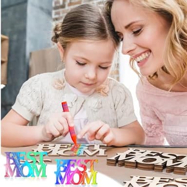 12PCS Mothers Day Unfinished Wood Crafts for Kids School Classroom, DIY Coloring Best MOM Wood Crafts,School Classroom Home Fun Activities - Image 2