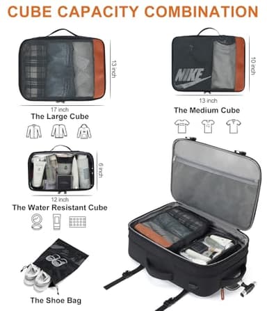 Rolling Backpack for Men and Women, Extra Large 42L Travel Backpack with Wheels, 17.3 Inch Carry-On Laptop Bag with 4 packing cubes for Business and Work, Large Capacity Rolling Bag - Image 5