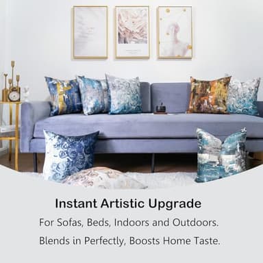 sykting Jacquard Navy Blue Throw Pillow Covers 18x18 Set of 4 Double-Sided Abstract Floral Artwork Cushion Covers for Couch Sofa Living Room Modern Art Home Decor - Image 7