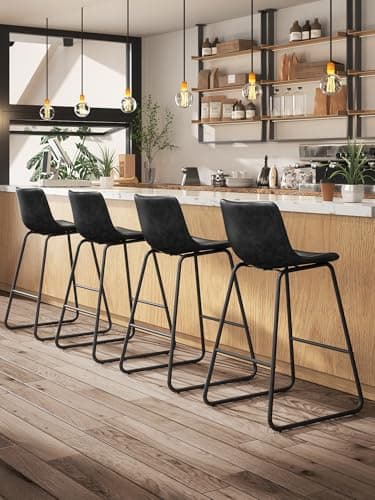 Aowos Bar Stools Set of 3, 26 Inches Counter Height Bar Stools with Back, Modern Faux Leather Barstools with Metal Legs and Footrest, Bar Chairs for Kitchens Island (Black) - Image 3