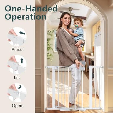 Cumbor 29.7-40.6" Baby Gate for Stairs, Mom's Choice Awards Winner-Dog Gate for Doorways, Pressure Mounted Auto-Close Pet Gates for Dogs Indoor, Safety Child Gate with Easy Walk Thru Door, White - Image 8