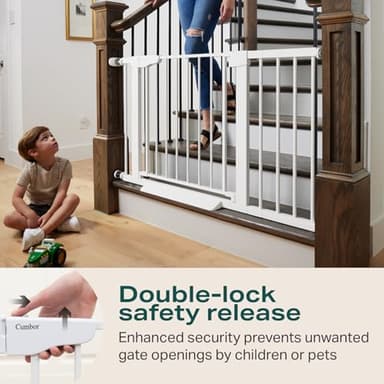 Cumbor 29.7-46" Baby Gate for Stairs, Toddler Safety Essentials for The House, Auto Close Dog Gate for Doorways, Mom's Choice Awards Winner-Easy Install Pressure Mounted Pet Gates for Dogs, White - Image 3