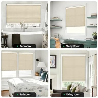 LazBlinds No Tools No Drill Cordless Cellular Shades, Light Filtering Honeycomb Shades for Home, Thermal Insulation Blinds for Windows, 46" W x 64" H, Beige - Image 5