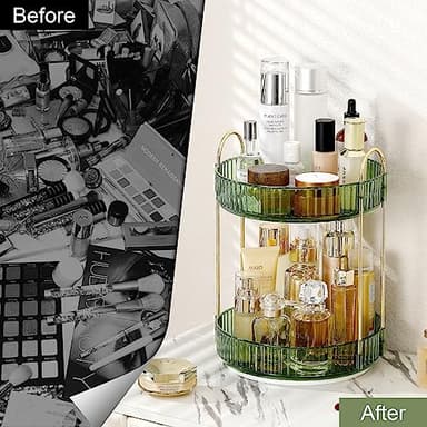 Weidace 360 Rotating Makeup Organizer for Vanity, Bathroom Countertop Spinning Perfume Organizer, High-Capacity Cosmetic and Skincare Dresser Make Up Holder Rack (2 Tiers, Green) - Image 3