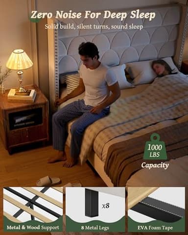 OHOHOLIVE King Size Bed Frame with 56" Headboard - 1000LBS Capacity Support, Velvet Upholstered Wingback Platform Bed Frame, Noise Free, Sturdy Wooden Slat Support - Image 3