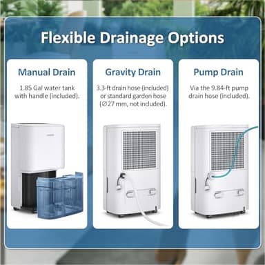 Waykar 150 Pints 2025 Energy Star Dehumidifier with Pump for Spaces up to 7,000 Sq. Ft at Commercial and Industrial Large Room, Warehouse, Home, Basement, with Drain Hose, Auto Defrost, Self-Drying - Image 8