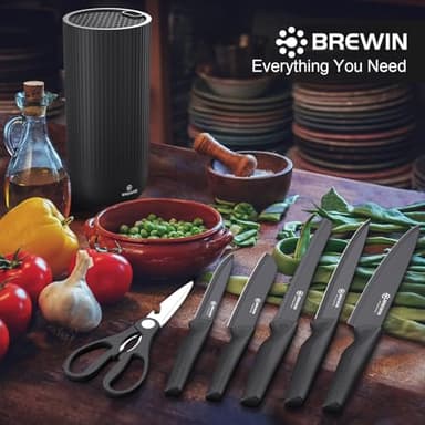 Knife Set, Brewin Kitchen Knife Set, Knives Set for Kitchen, Universal Knife Block, Utility Knife Block Set, New Home Essentials, Apartment Essentials, Dishwasher Safe - Image 2