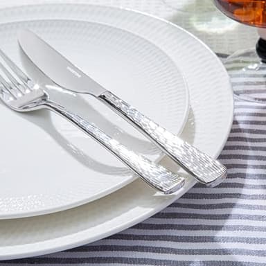 KINGSTONE Hammered Silverware Set, Flatware Set, 18/10 Stainless Steel Premium Cutlery with Unique Ripple Handles Design Mirror Polished - Dishwasher Safe (40-Piece) - Image 6