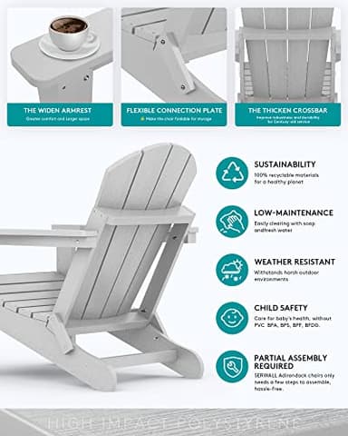 SERWALL Foldable Adirondack Chair Set of 2 for Patio Garden Outdoors Fire Pit-Space Grey - Image 5