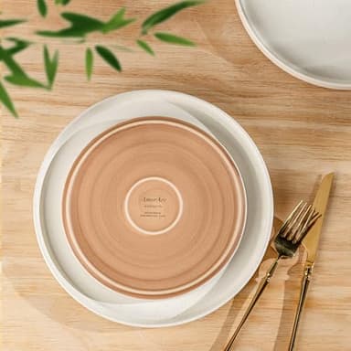 AmorArc Ceramic Dinnerware Set for 6 | Speckled Stoneware Plates and Bowls with Rustic Terracotta Underside| Scratch Resistant,Dishwasher & Microwave Safe Dishes Sets- 18pcs Beige - Image 2