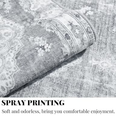 MUJOO Grey Round Rug 9ft,Large Circle Washable Area Rugs for Bedroom Living Room Bathroom,Boho Non Slip Circular Carpet,Floral - Image 6