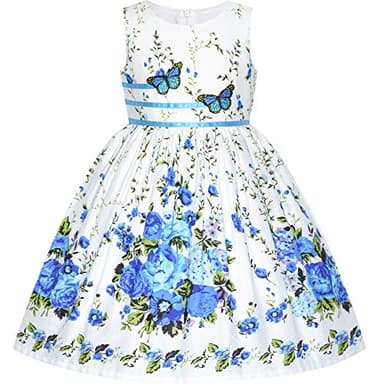 Girls Dress Blue Butterfly Casual Floral Party Size 9-10 - Image 1