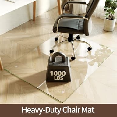 Koonmi Tempered Glass Chair Mat 36"x48" - Premium Office Chair Mat for Hardwood Floors & Low-Pile Carpet with 4 Non-Slip Pads - Thick Scratch-Resistant Surface - Image 2