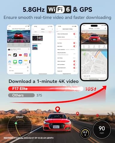 REDTIGER F17 Elite 4K 3 Channel Dash Cam, STARVIS 2 IMX678 & IMX675, 128GB Card, Full Night Color, 4K+2.5K+1080P Front and Rear Inside, Touch Screen, Voice Control, 5GHz WiFi 6, GPS, HDR, Parking Mode - Image 6