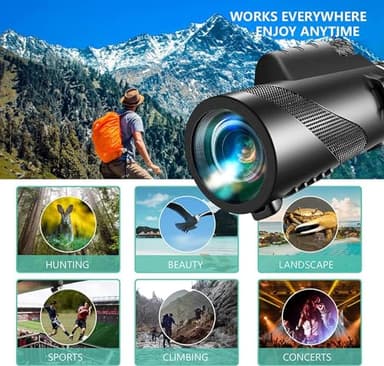 Monocular-Telescope 80x100 High Powered Monoculars High Definition for Adults High Powered with Smartphone Adapter Telescope Hunting Wildlife Bird Watching Travel Camping Hiking-Black - Image 4
