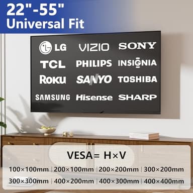 Fulifix 2 Pack Studless Drywall TV Mount for 22-55 Inch TVs, No Drill TV Wall Bracket up to 100 lbs Max VESA 400x400mm, No Stud TVs Wall Mount fits Most LED LCD Flat Curved Screen TVs & Monitors - Image 2