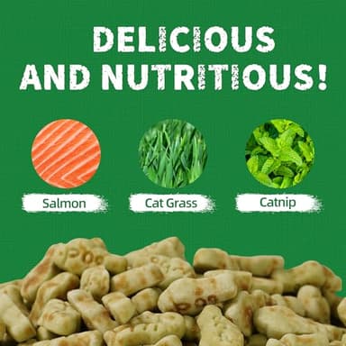 Just Try 13.4 OZ Cat Treats for Indoor Cats Hairball Control Natural Salmon Healthy Cat Grass Treats Kitten Snacks Training Biscuits Catnip for Cats Dental Care - Image 4