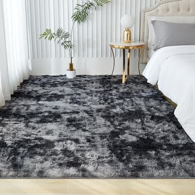 Andency 8x10 Area Rugs for Living Room, Upgrade Non-Slip Fluffy Soft Large Shag Bedroom Carpet, Tie-Dyed Dark Grey Big Indoor Thick Nursery Rug for Kids Dorm Home Decor Aesthetic - Image 3