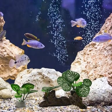 Silk Aquarium Plants, Artificial Plant Goldfish Waterscape Fish Hides Plastic Driftwood Set, Reptile Plants for Aquarium, Fish Tank Decoration(NIK-01B6 1PCS + L009 5PCS) - Image 5